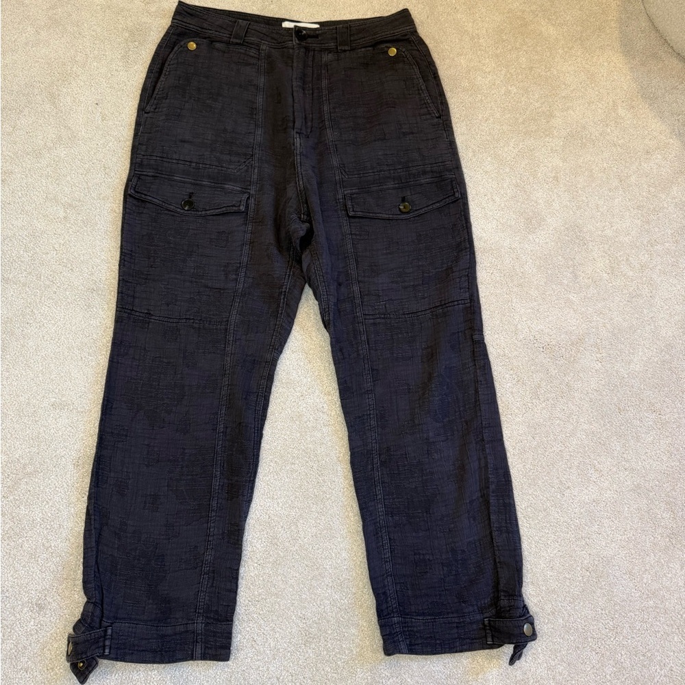 Anthropologie Charcoal Gauze Cropped High Waist Cargo Pants Size 6
